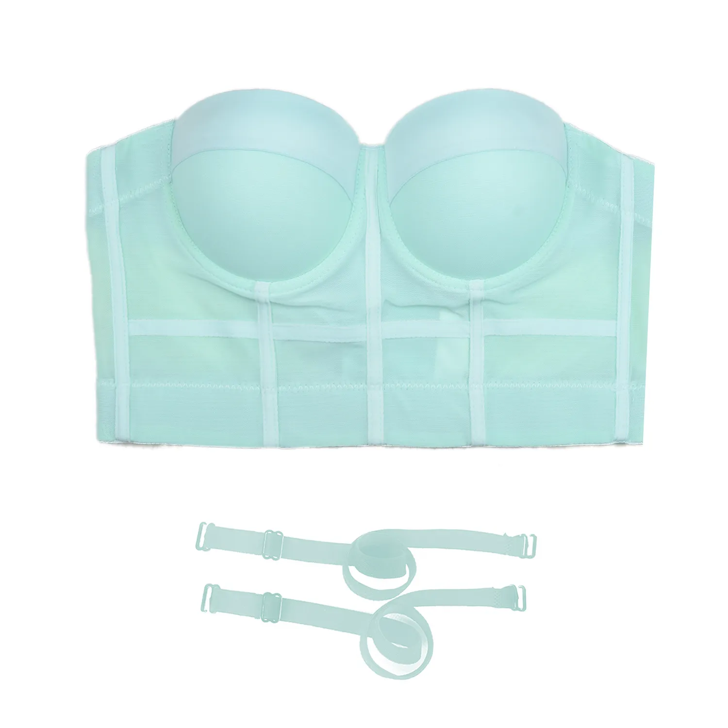 Women's Mesh Bustier Crop Top Push Up Corset Tops Bra Green