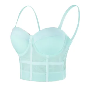 Women's Mesh Bustier Crop Top Push Up Corset Tops Bra Green