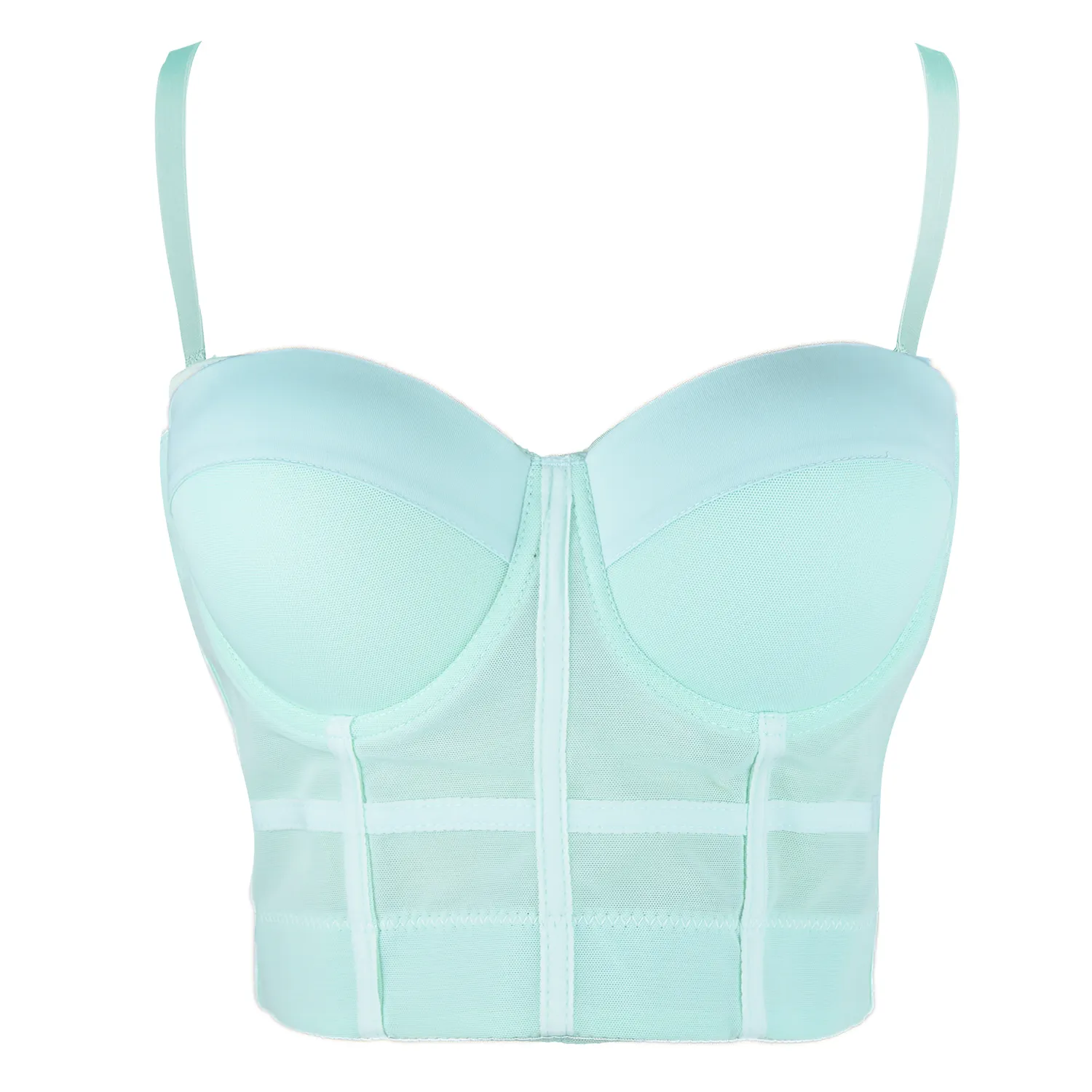 Women's Mesh Bustier Crop Top Push Up Corset Tops Bra Green