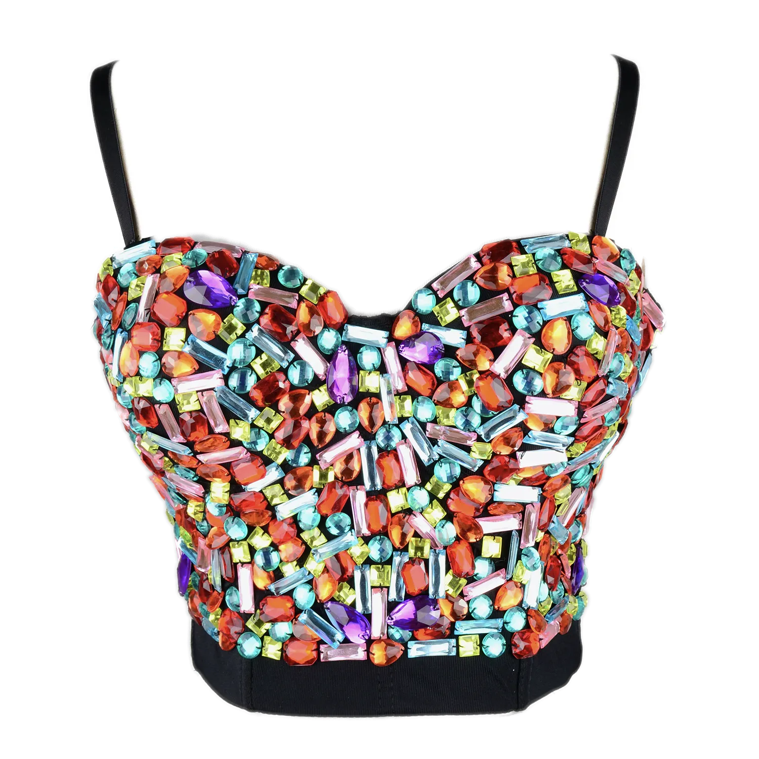 Women's Multicolor Rhinestone Sexy Bustier Crop Top Push Up Corset Bra