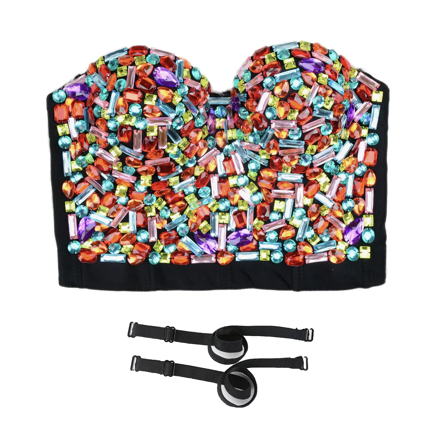 Women's Multicolor Rhinestone Sexy Bustier Crop Top Push Up Corset Bra
