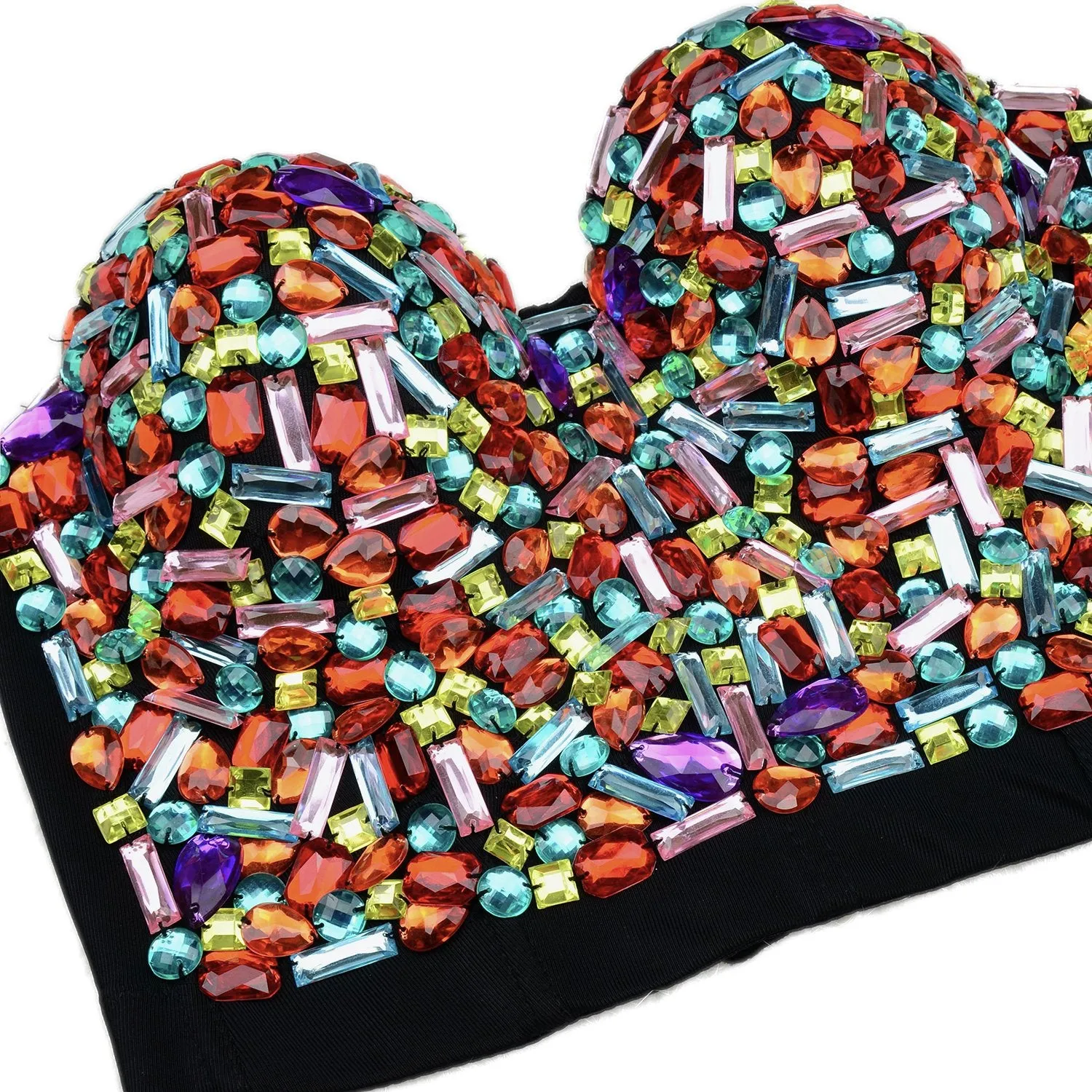 Women's Multicolor Rhinestone Sexy Bustier Crop Top Push Up Corset Bra