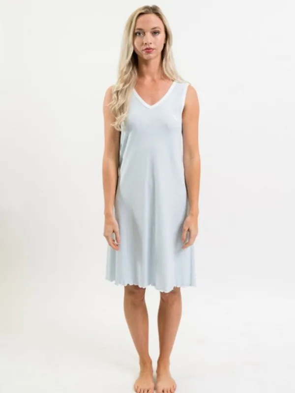 Women's Pima Sleeveless Nightgown | Lt Blue Mini Stripe