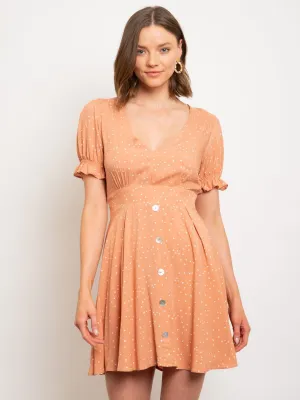 WOMEN'S RUFFLED SLEEVE BABYDOLL WITH BUTTON ACCENT DRESS