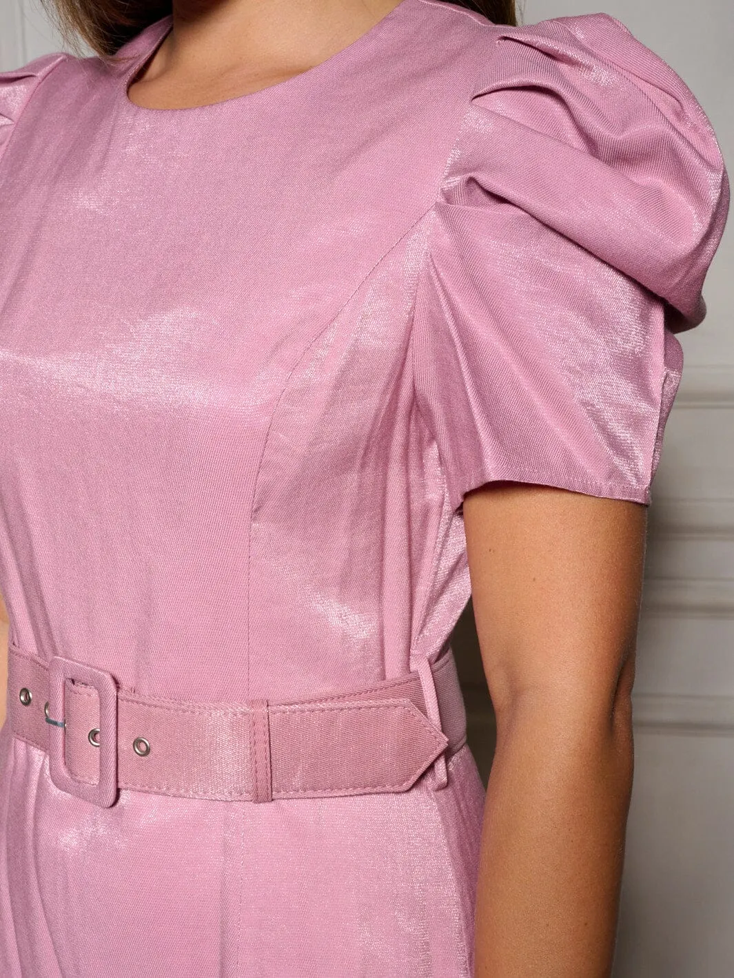 WOMEN'S SHORT PUFF SLEEVE BELTED MINI DRESS