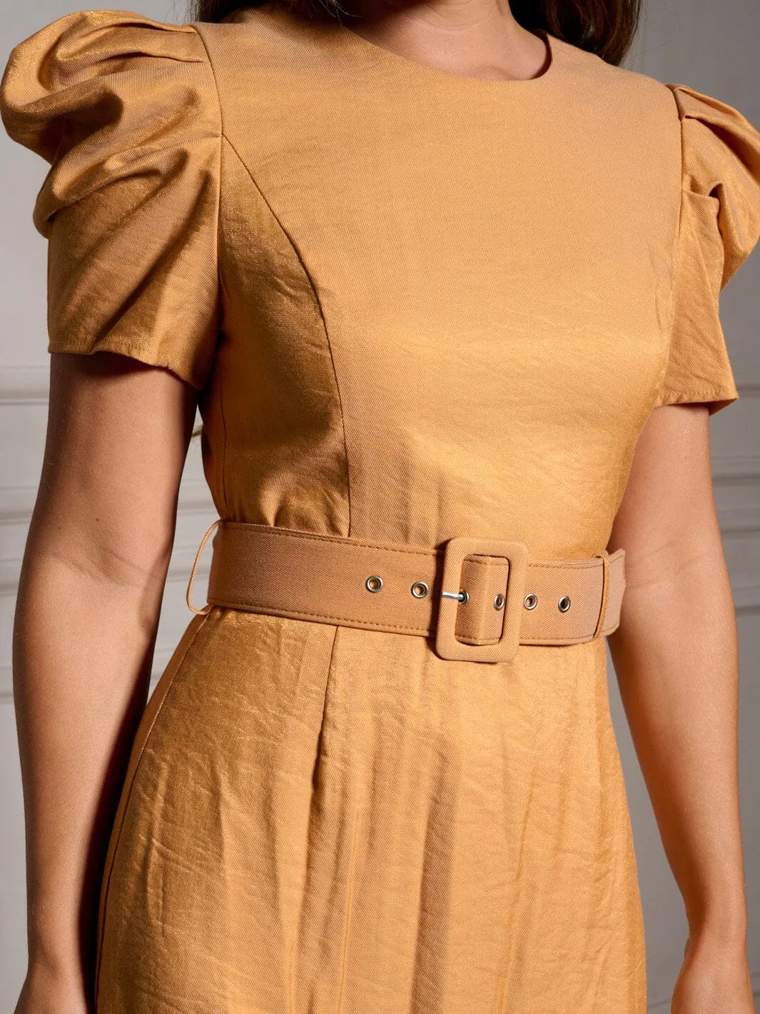 WOMEN'S SHORT PUFF SLEEVE BELTED MINI DRESS