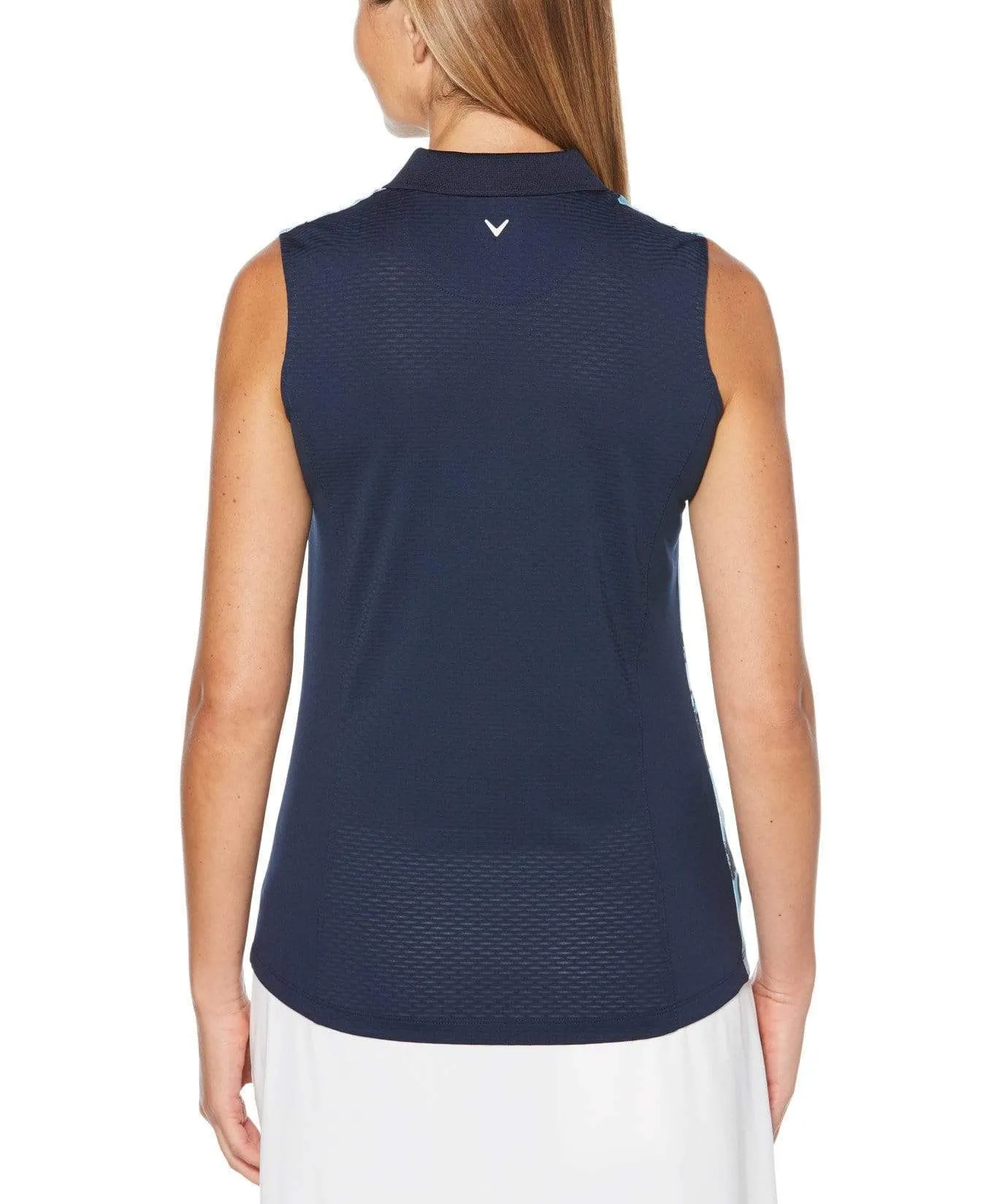 Womens Sleeveless Blue Floral Print Polo