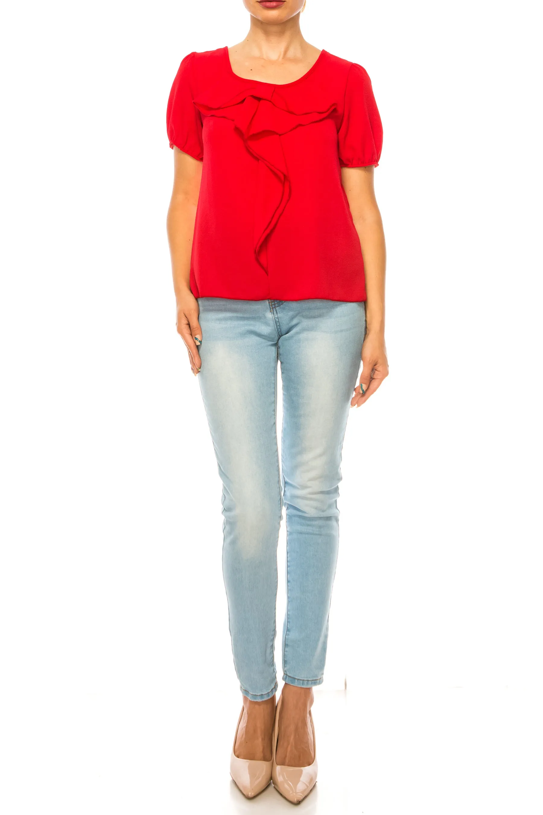 Women's Solid Color Ruffled Detail Tunic Top Blouse