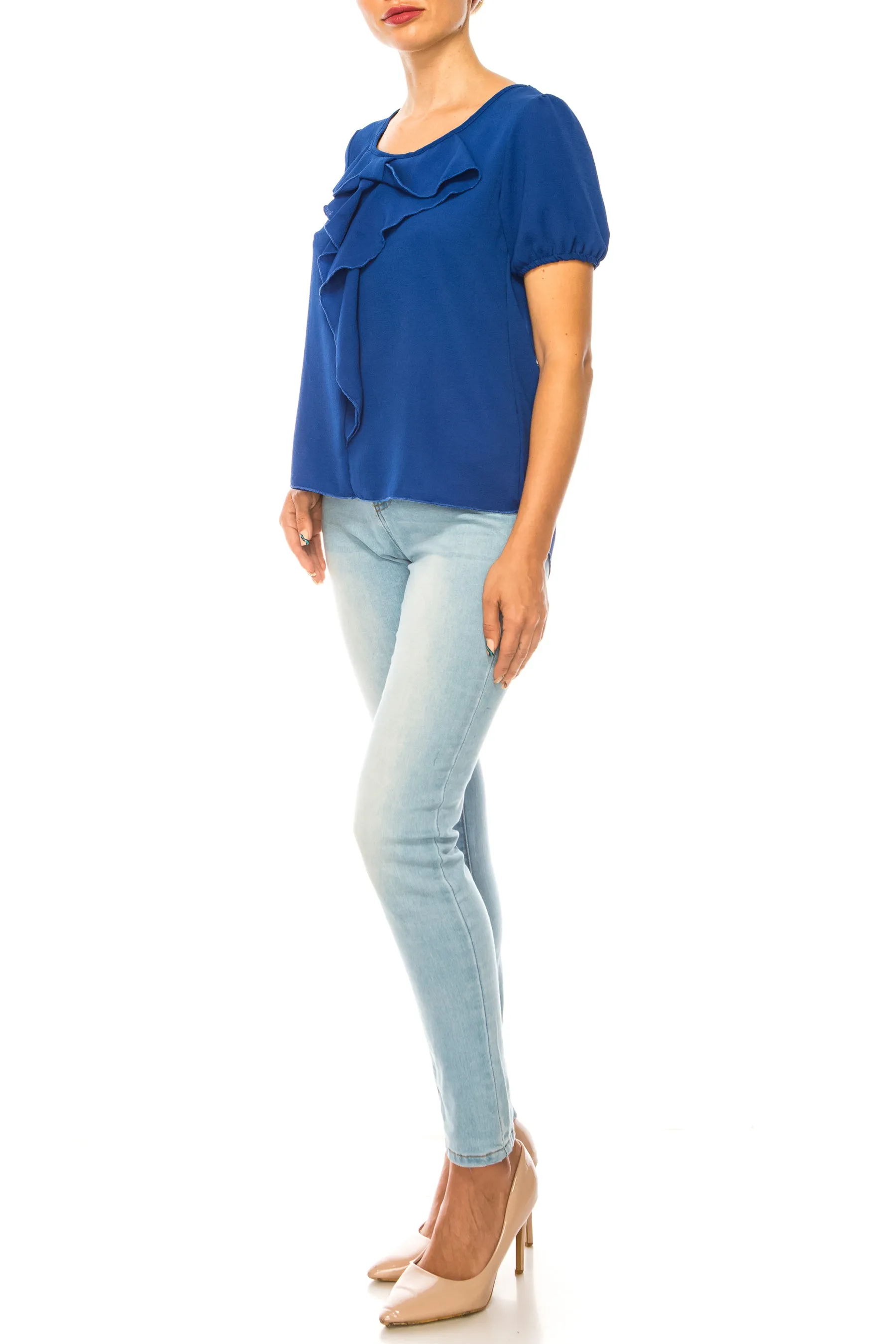 Women's Solid Color Ruffled Detail Tunic Top Blouse