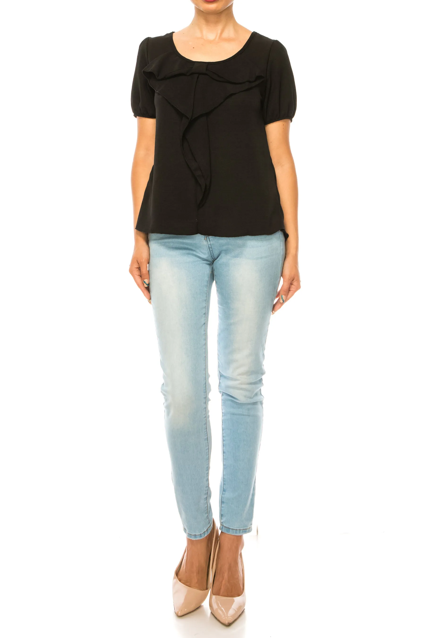 Women's Solid Color Ruffled Detail Tunic Top Blouse