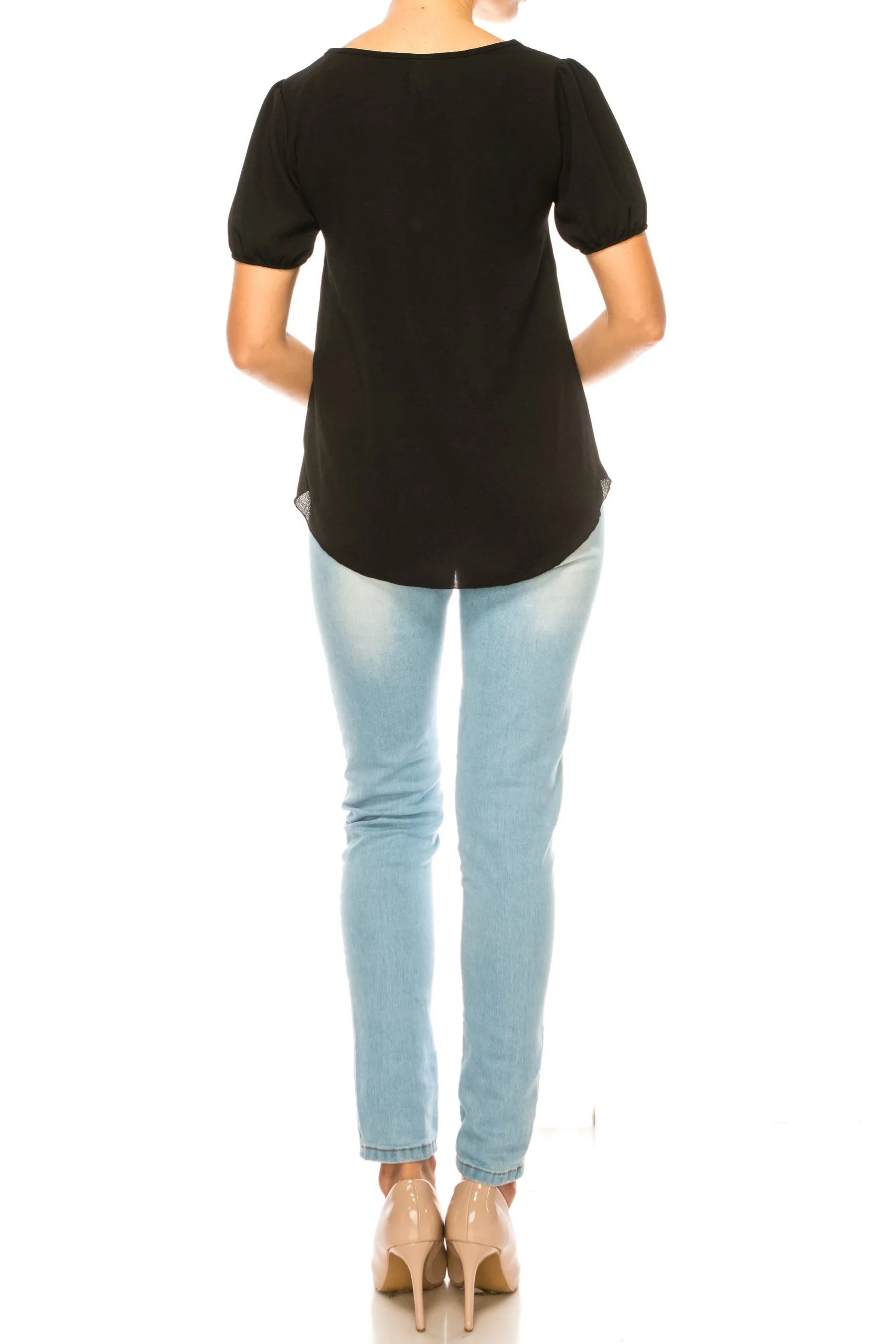 Women's Solid Color Ruffled Detail Tunic Top Blouse