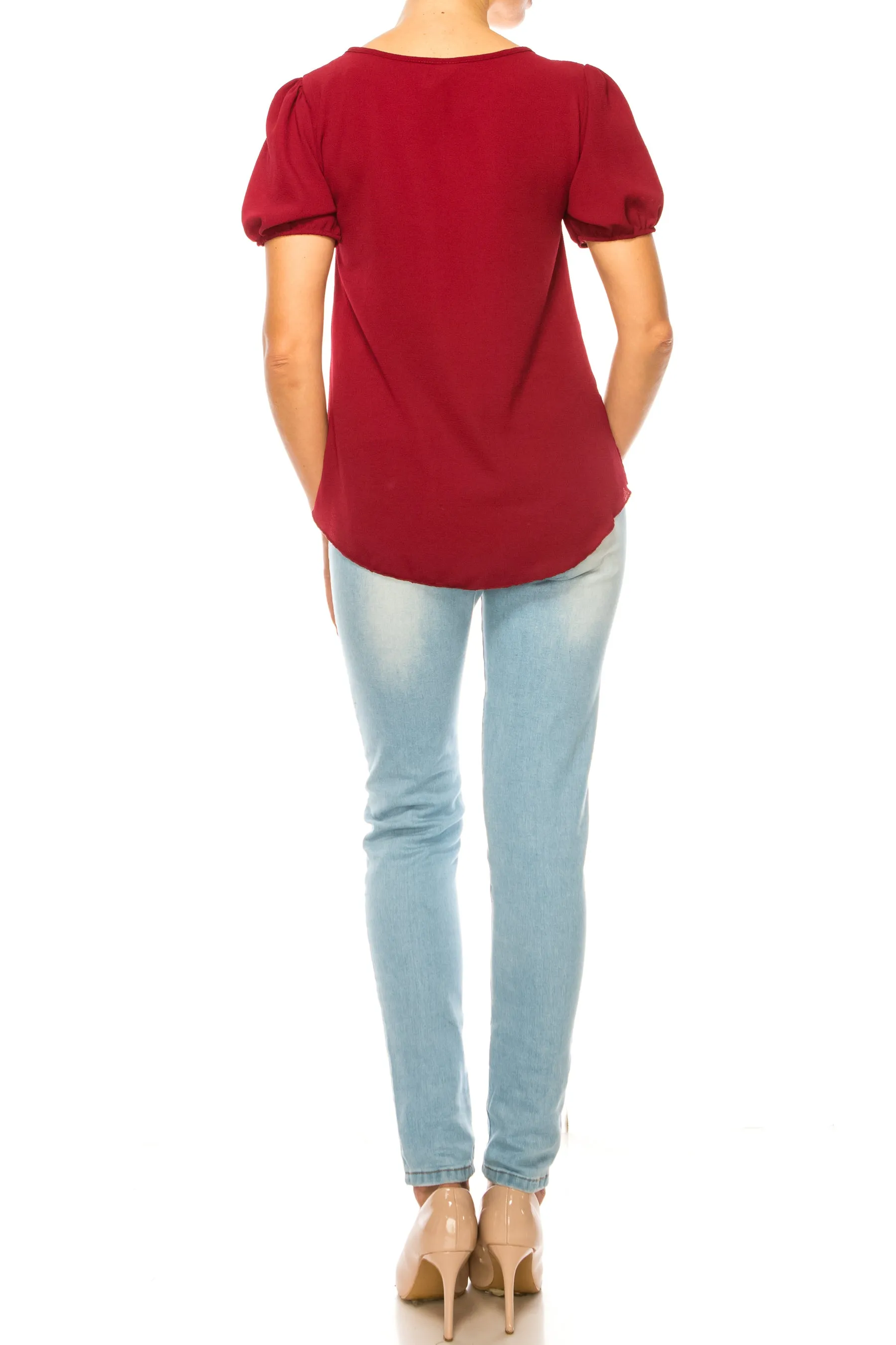 Women's Solid Color Ruffled Detail Tunic Top Blouse