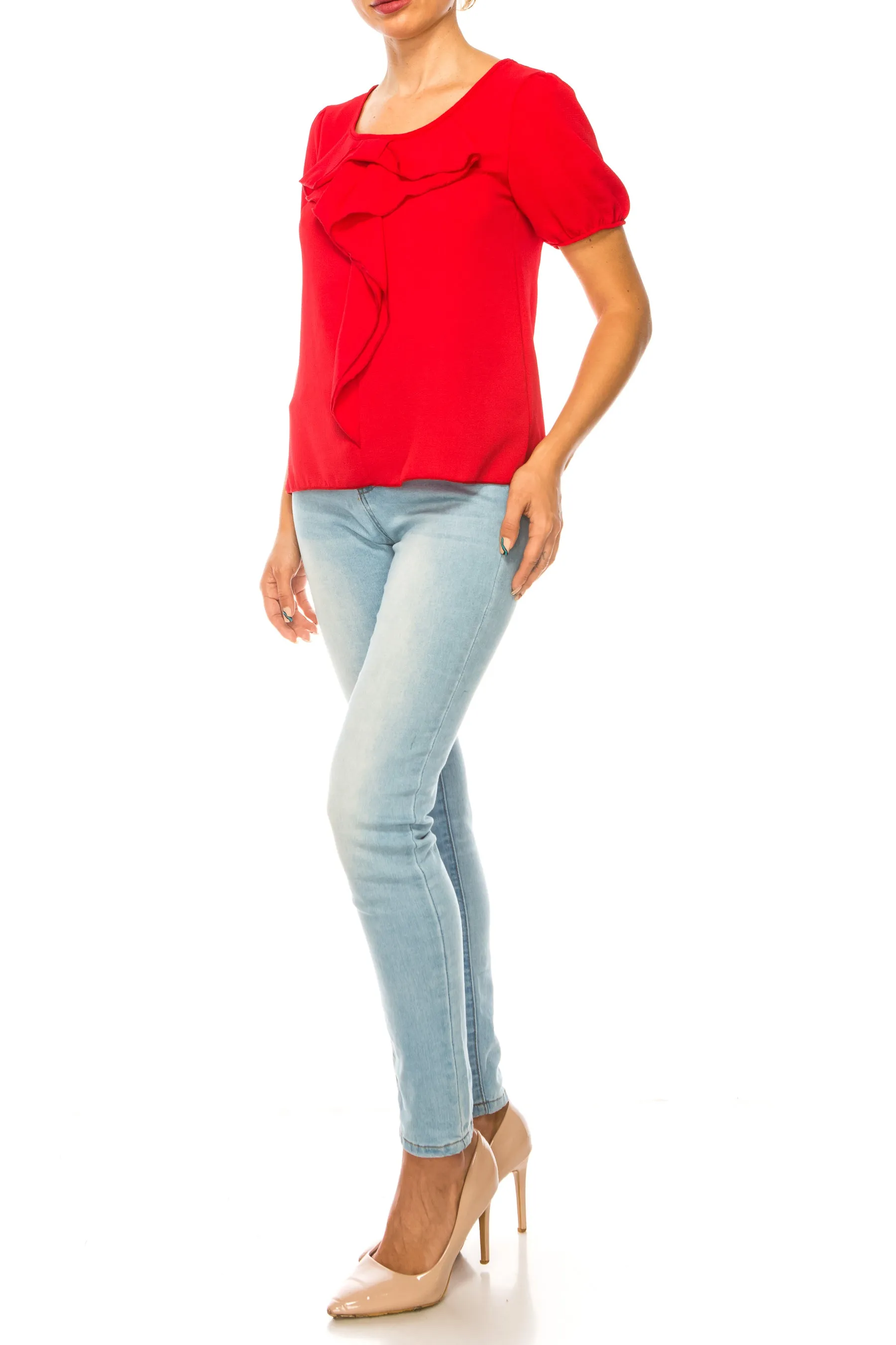 Women's Solid Color Ruffled Detail Tunic Top Blouse