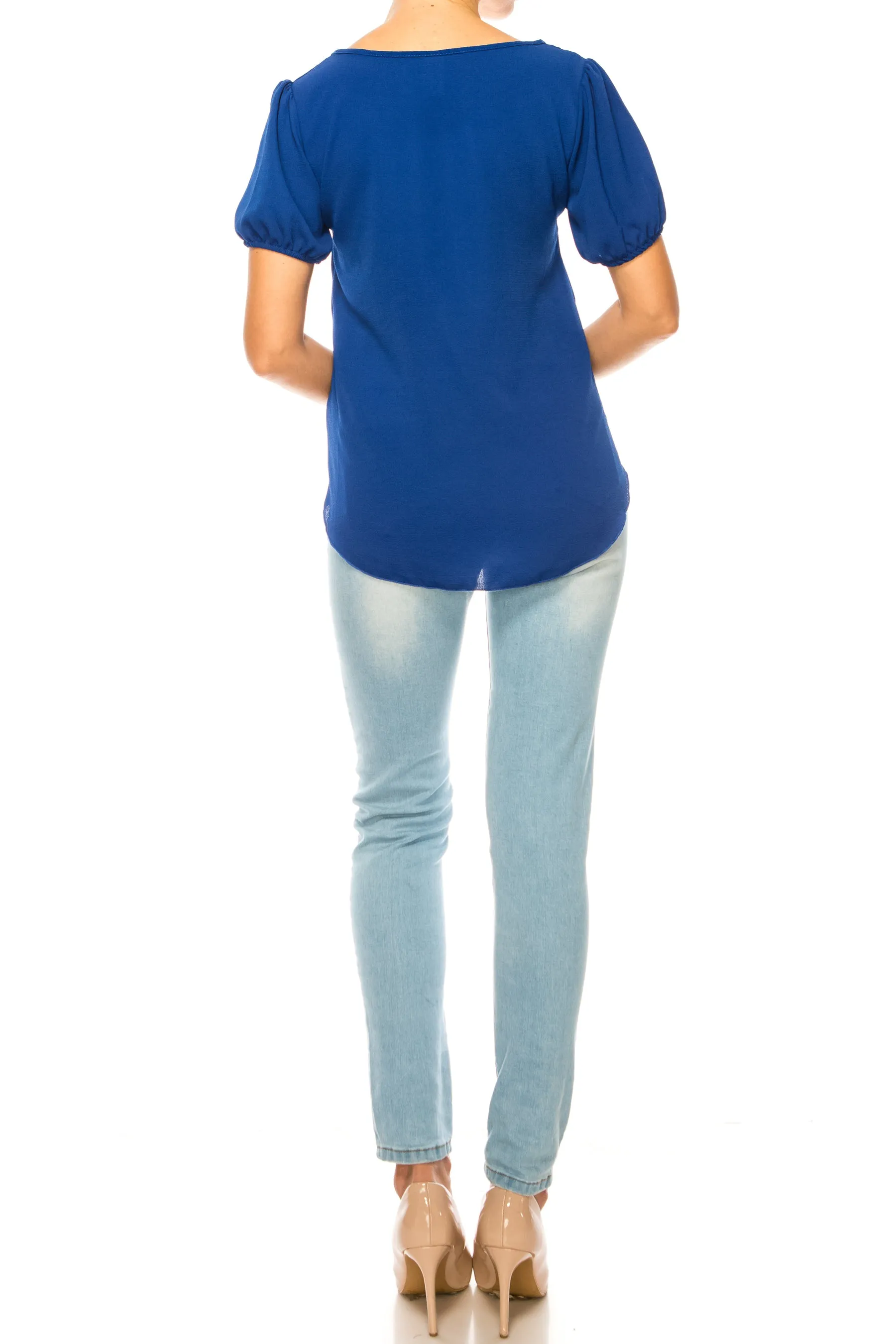 Women's Solid Color Ruffled Detail Tunic Top Blouse