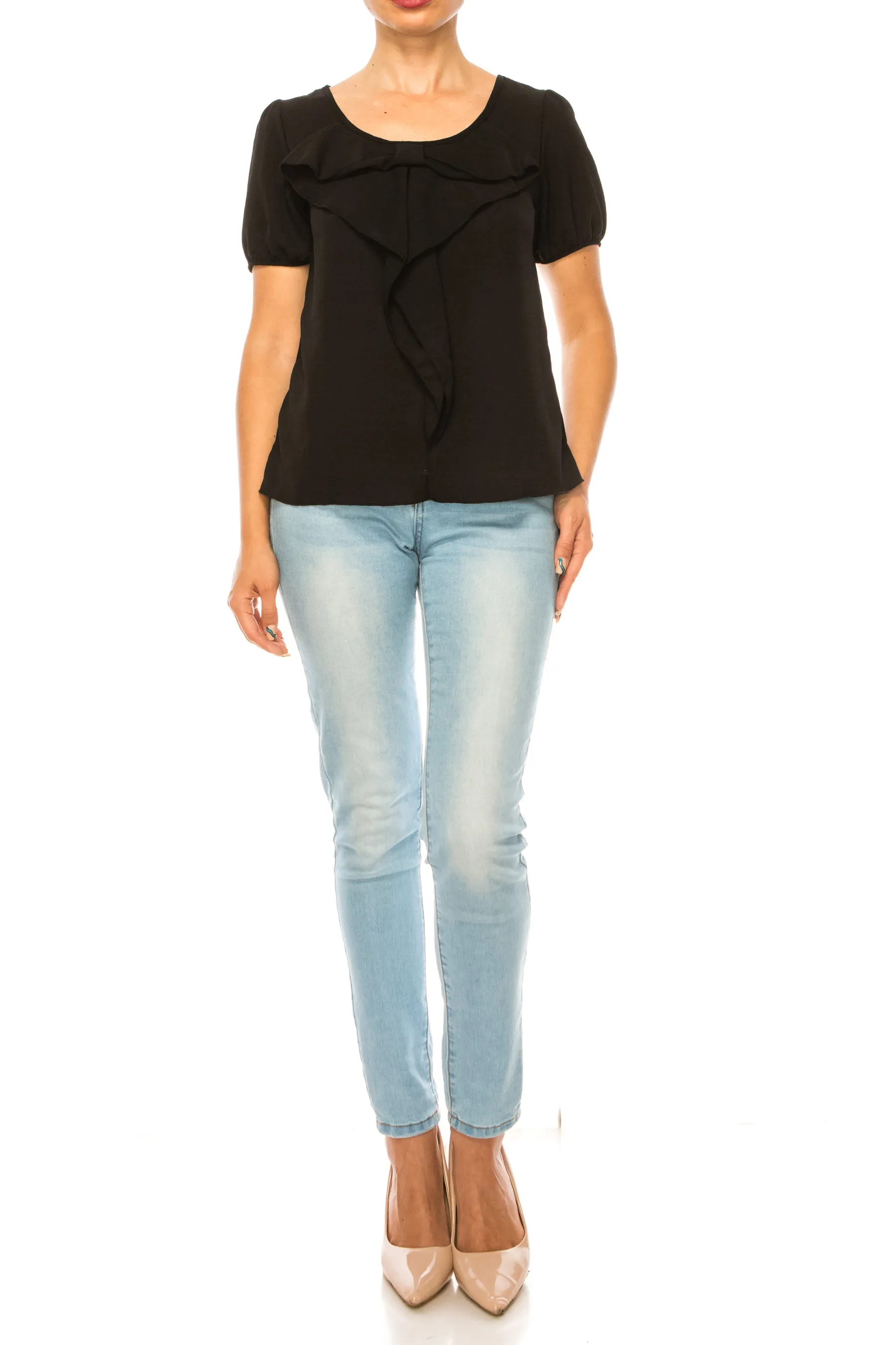 Women's Solid Color Ruffled Detail Tunic Top Blouse