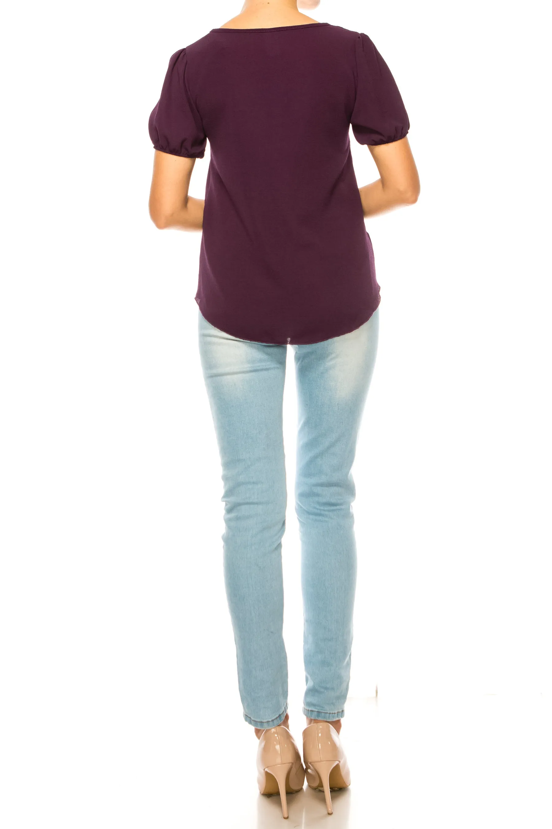 Women's Solid Color Ruffled Detail Tunic Top Blouse