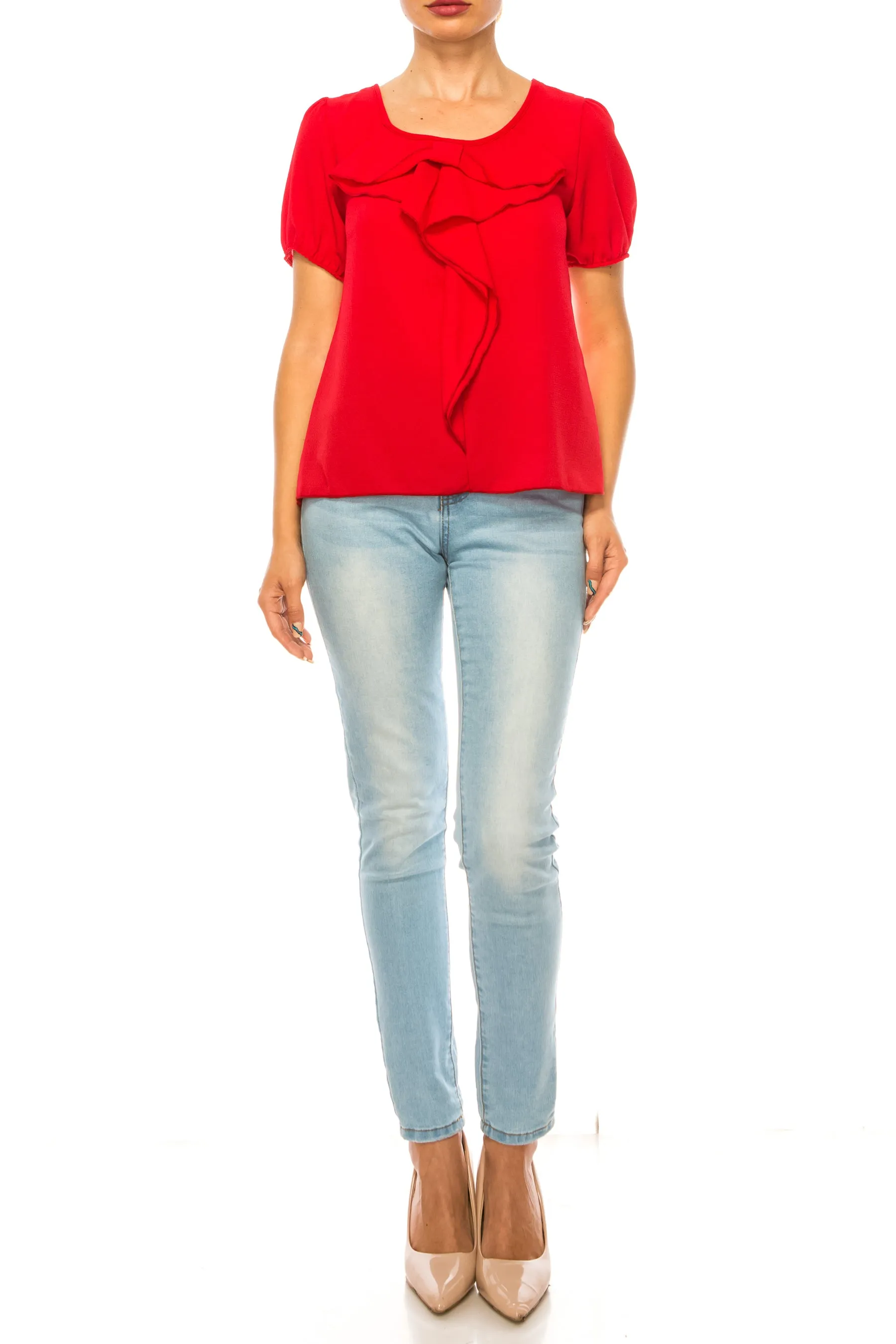 Women's Solid Color Ruffled Detail Tunic Top Blouse