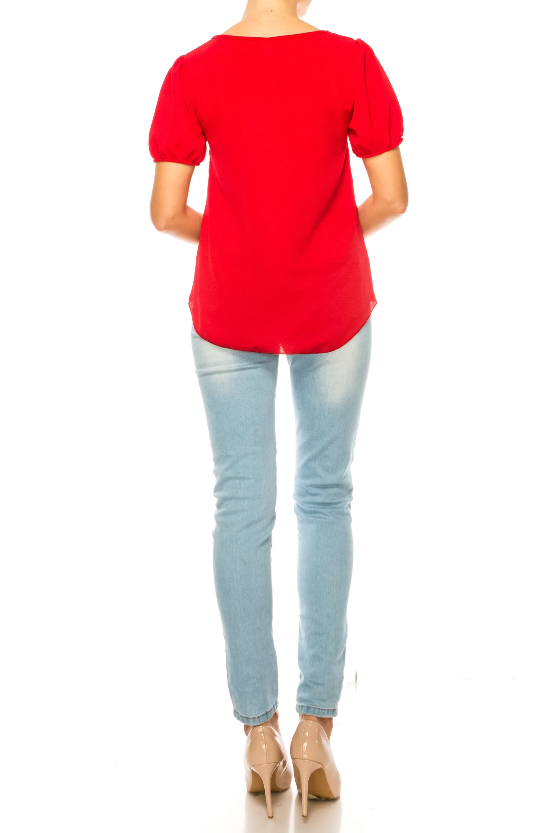Women's Solid Color Ruffled Detail Tunic Top Blouse