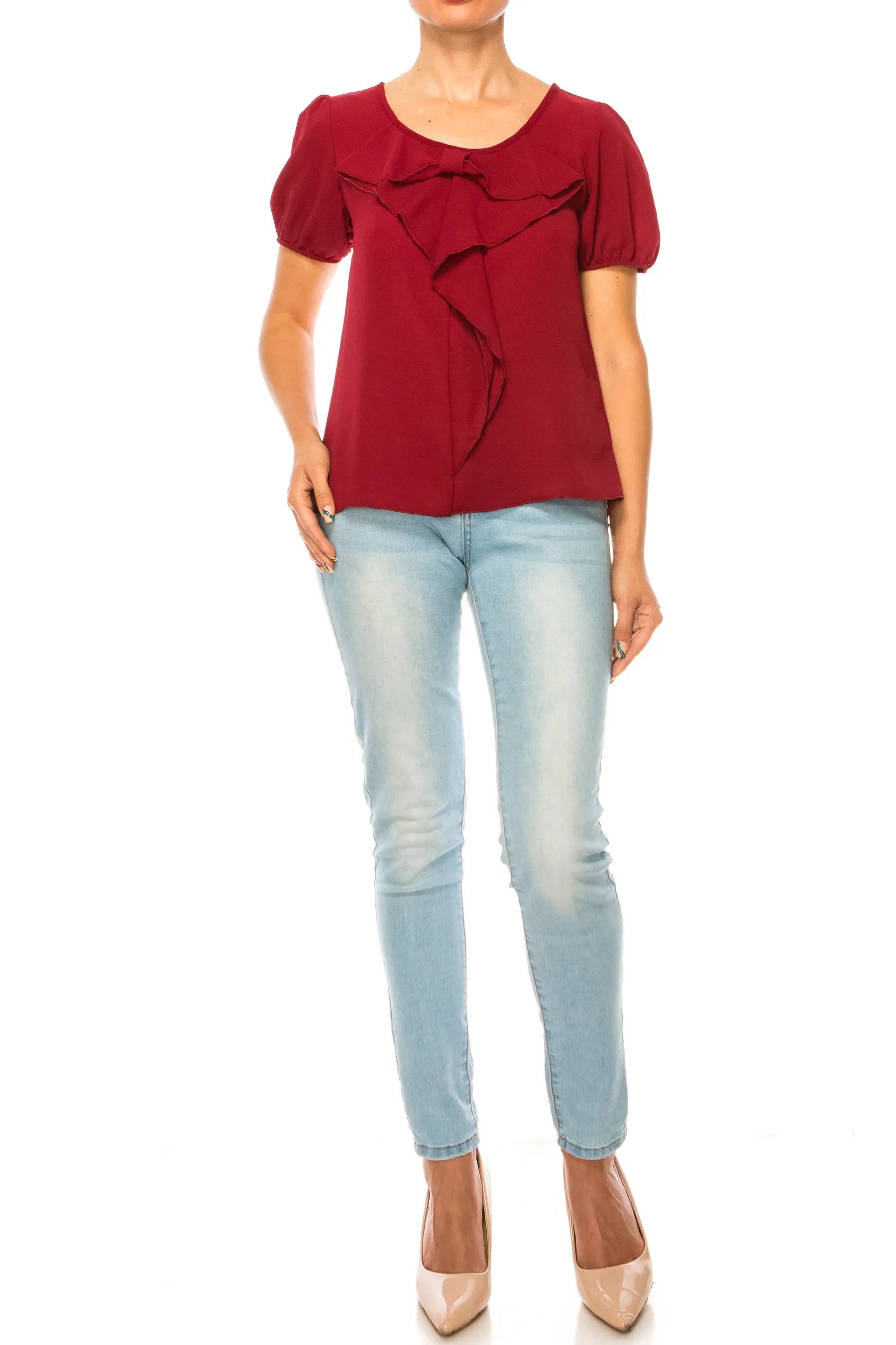 Women's Solid Color Ruffled Detail Tunic Top Blouse