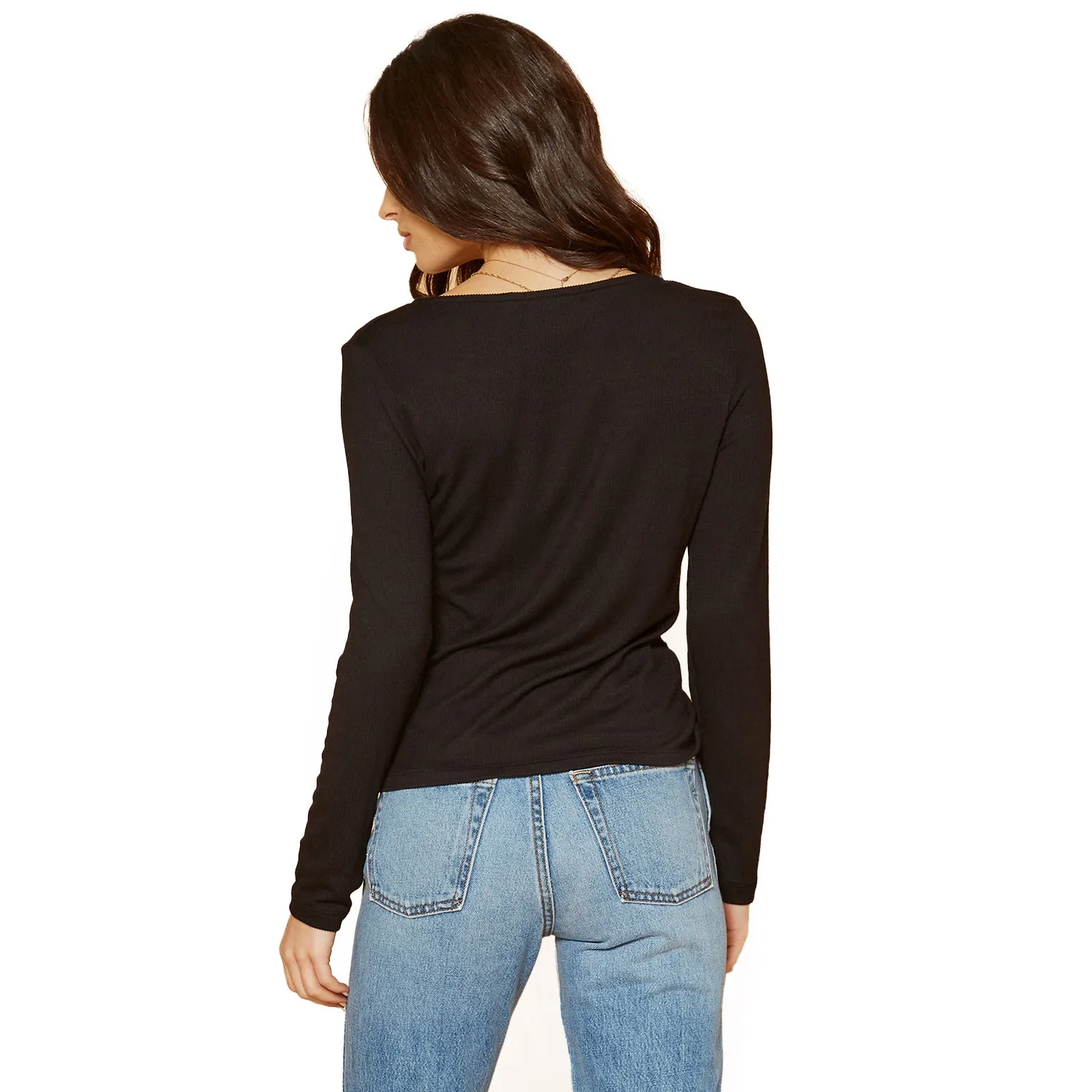 Women's V-Neck Ruched Top in Black