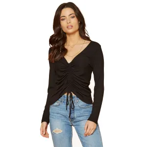 Women's V-Neck Ruched Top in Black