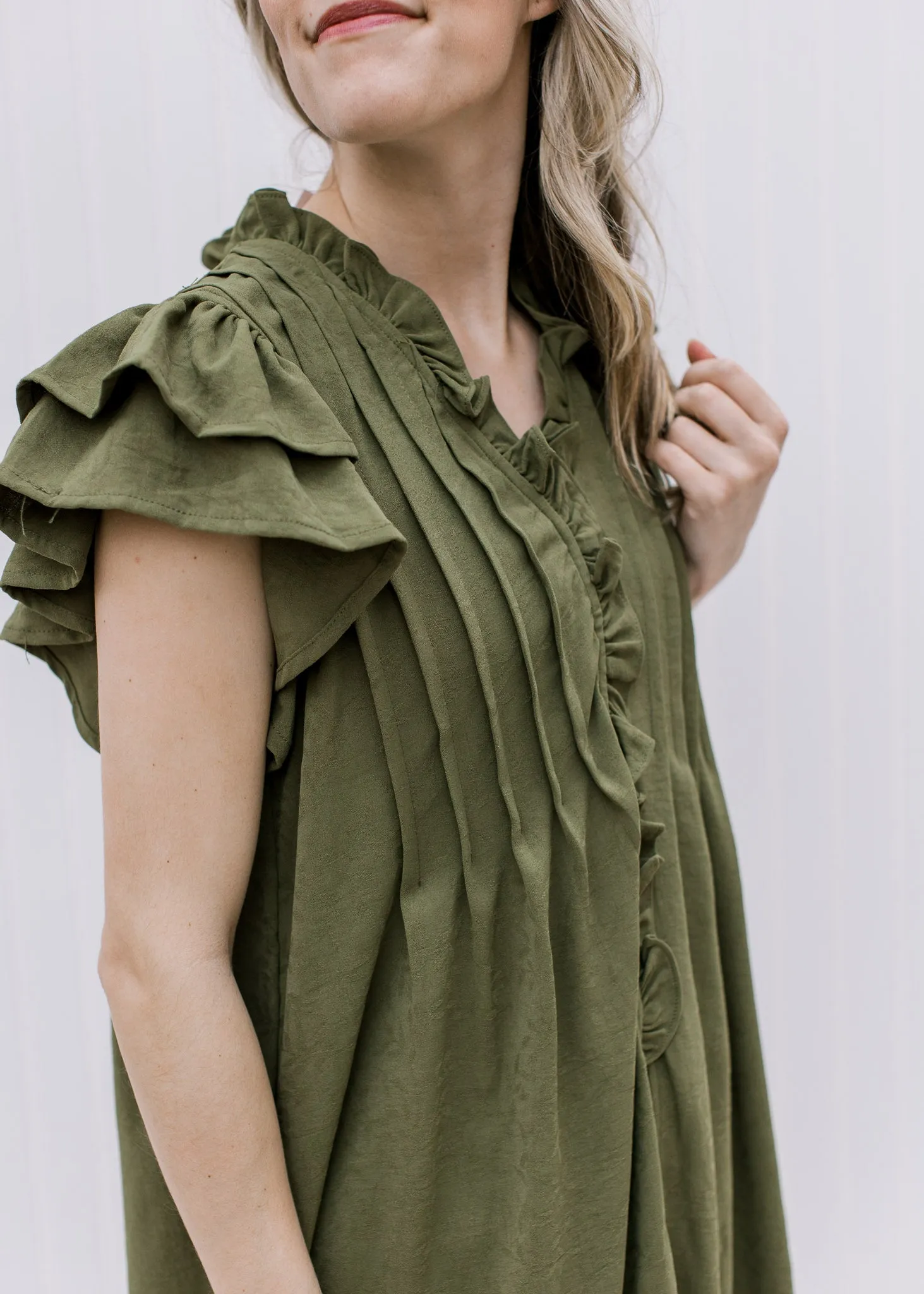 X Olive Ruffled Tunic