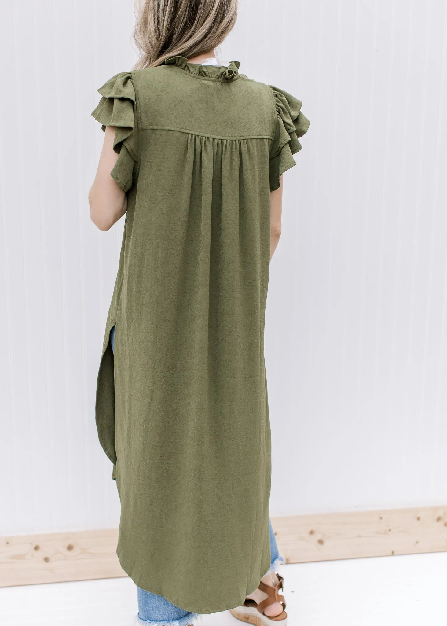 X Olive Ruffled Tunic