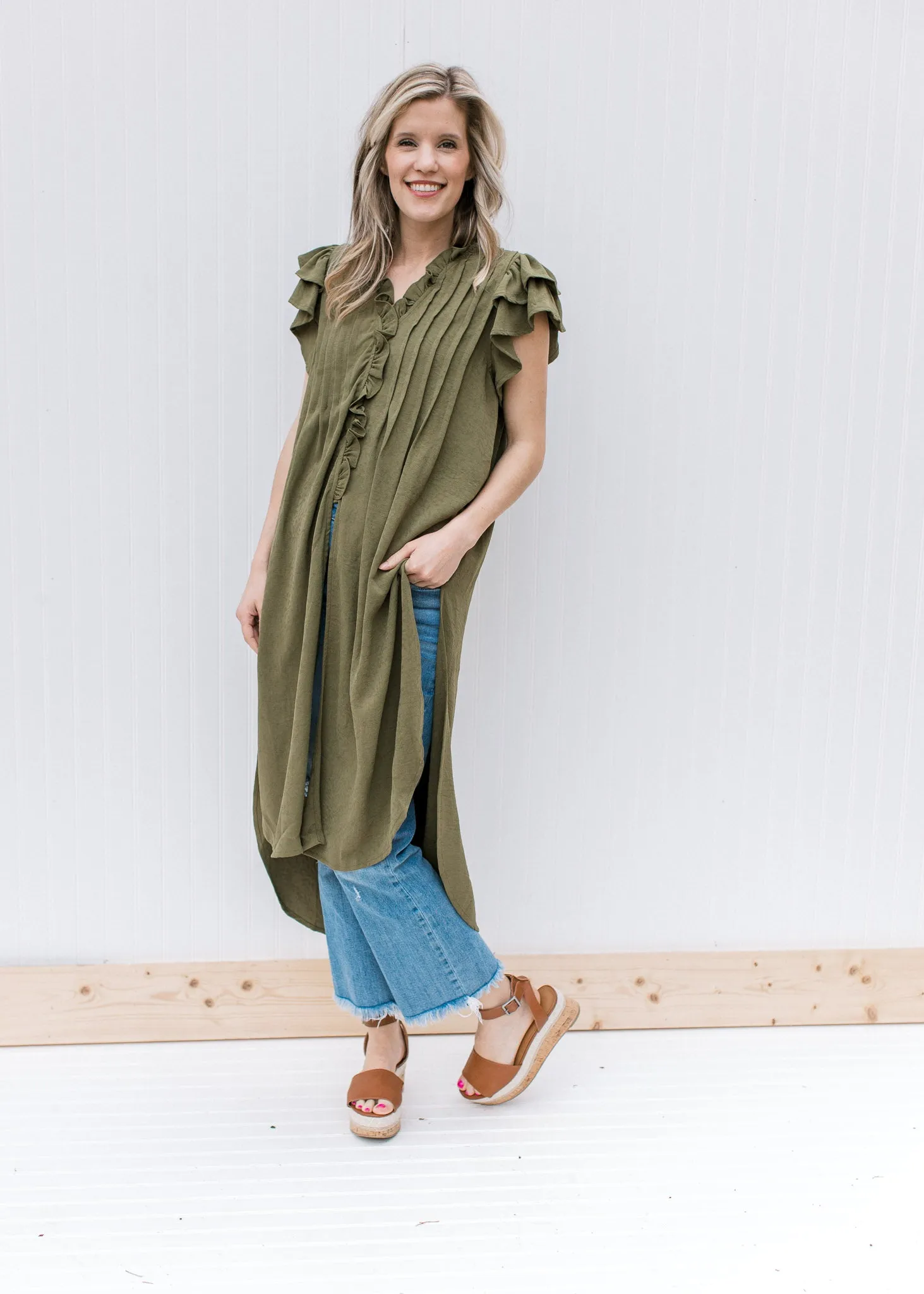X Olive Ruffled Tunic
