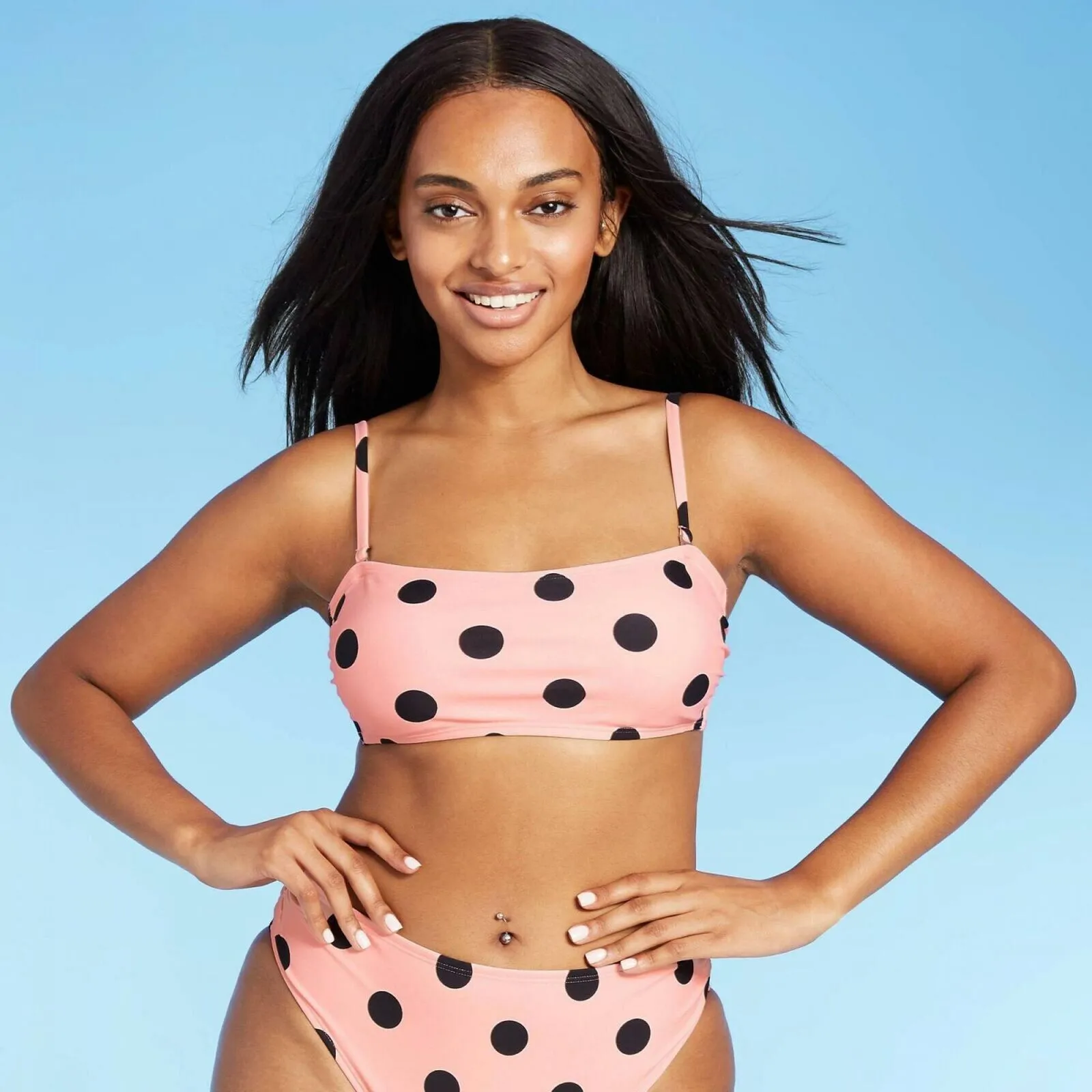 Xhilaration Women's Polka Dot Bandeau Bikini Top Pink / Black XS (00)