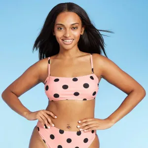 Xhilaration Women's Polka Dot Bandeau Bikini Top Pink / Black XS (00)