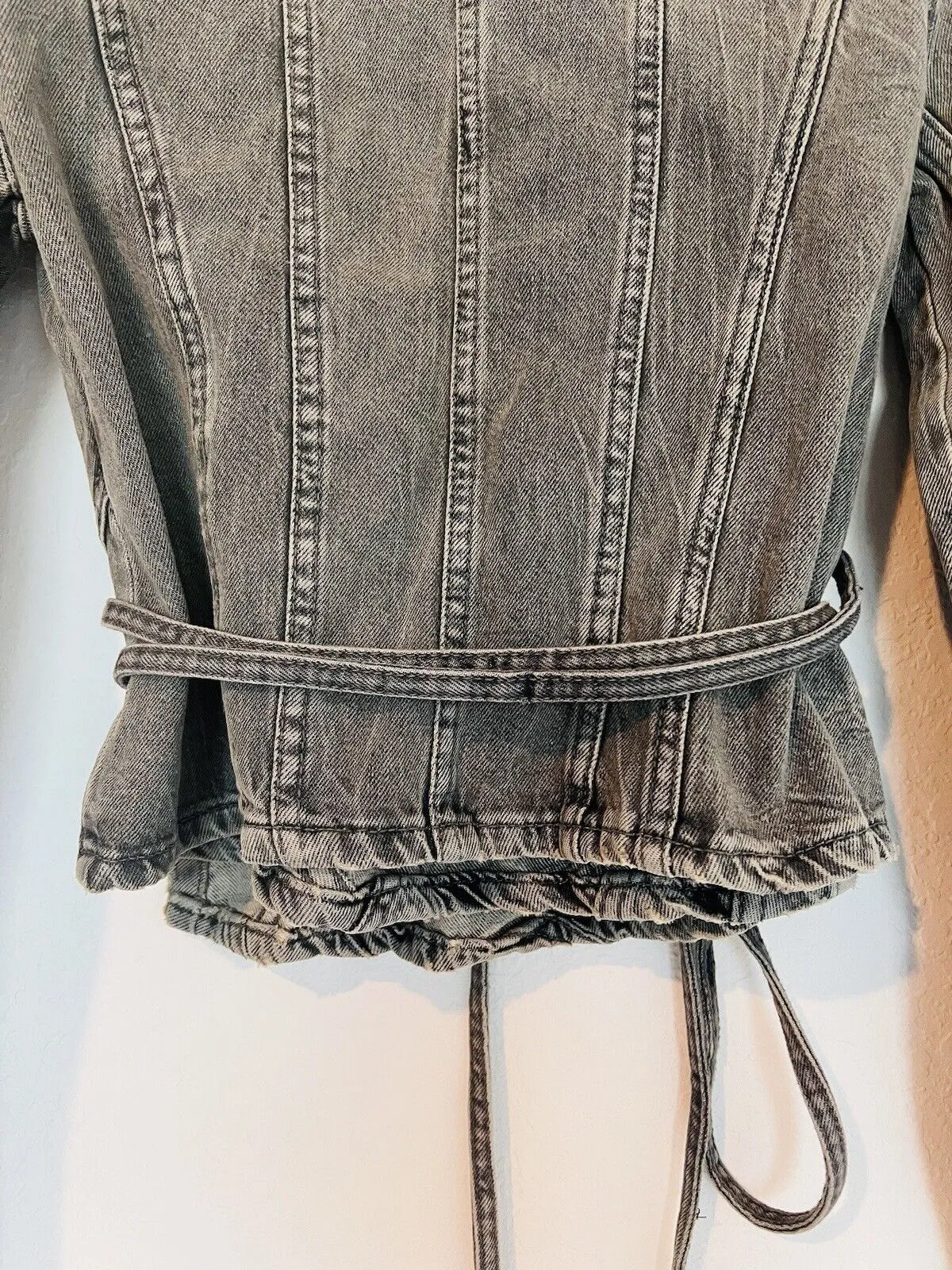 ZARA Womens Tie Wrap Front Gray Denim Top Sz XS Gray Shirt Long Sleeve Y2K