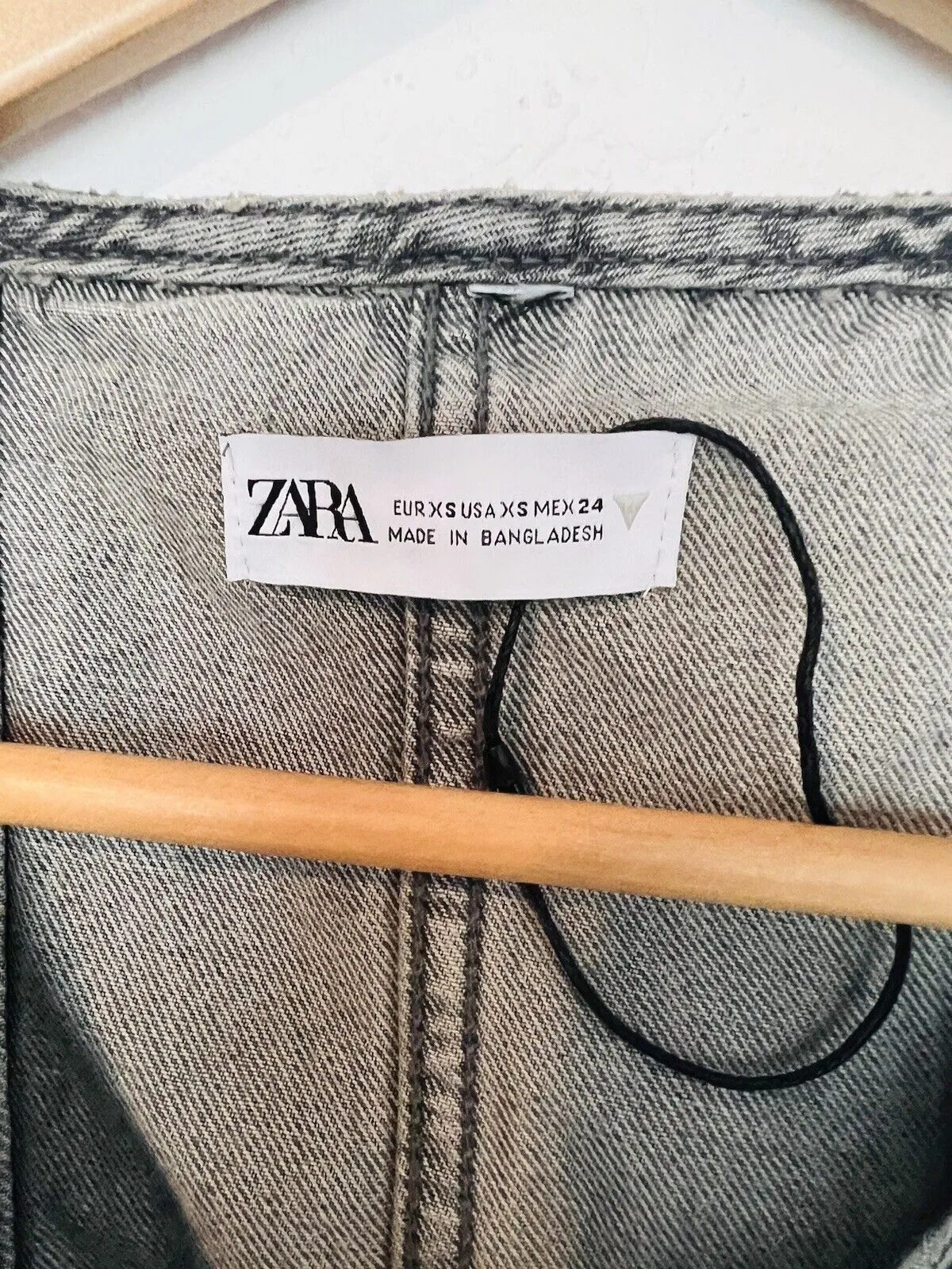 ZARA Womens Tie Wrap Front Gray Denim Top Sz XS Gray Shirt Long Sleeve Y2K
