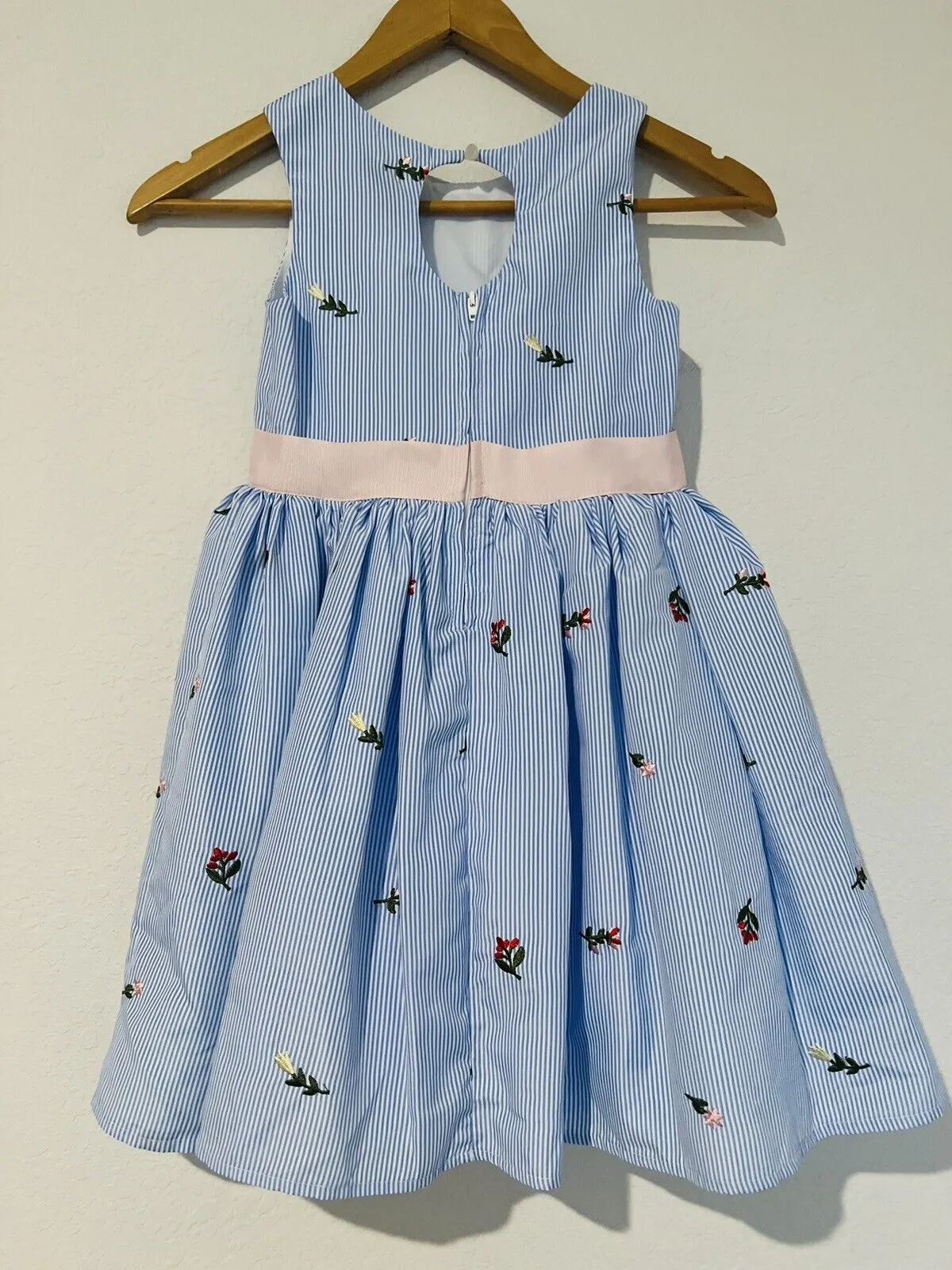 ZUNIE Flower Stripped Dressy Dress Sz 7 Blue White Sundress Girls Holiday Easter