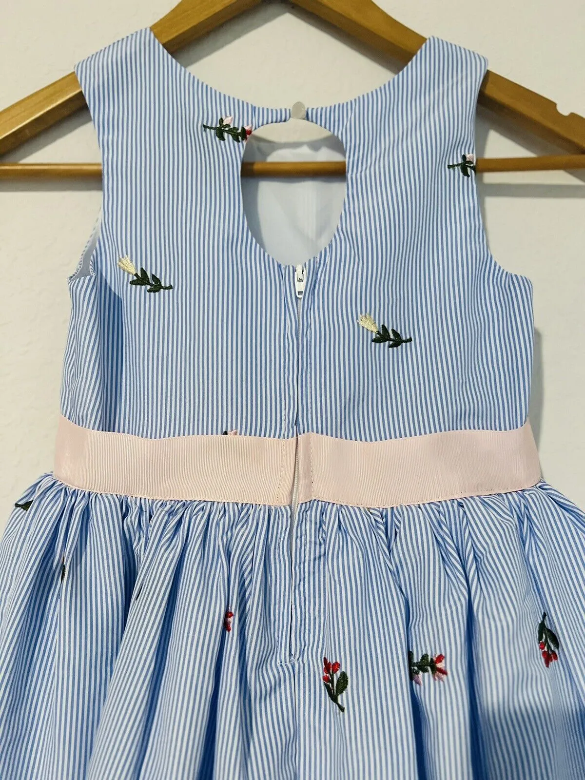 ZUNIE Flower Stripped Dressy Dress Sz 7 Blue White Sundress Girls Holiday Easter