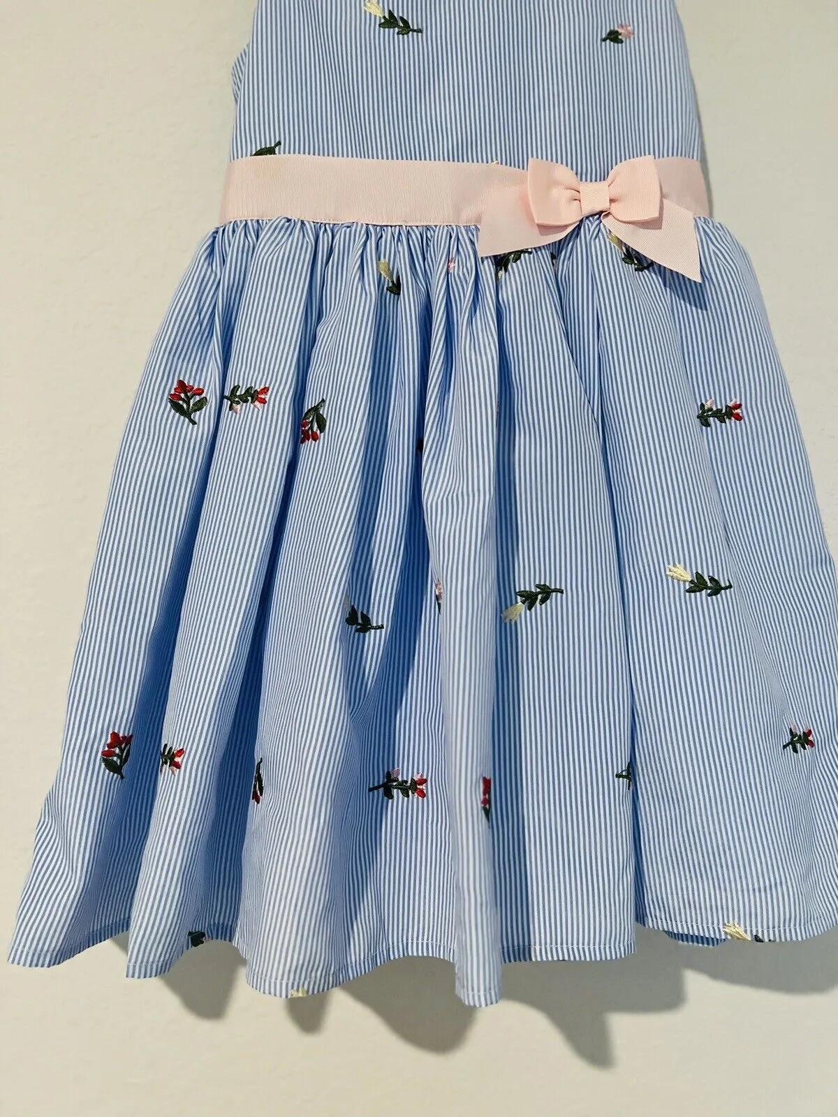 ZUNIE Flower Stripped Dressy Dress Sz 7 Blue White Sundress Girls Holiday Easter