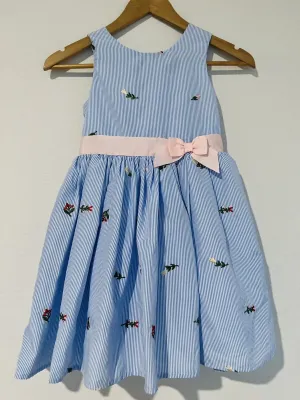ZUNIE Flower Stripped Dressy Dress Sz 7 Blue White Sundress Girls Holiday Easter