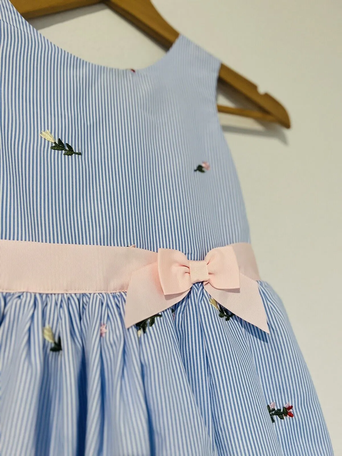 ZUNIE Flower Stripped Dressy Dress Sz 7 Blue White Sundress Girls Holiday Easter